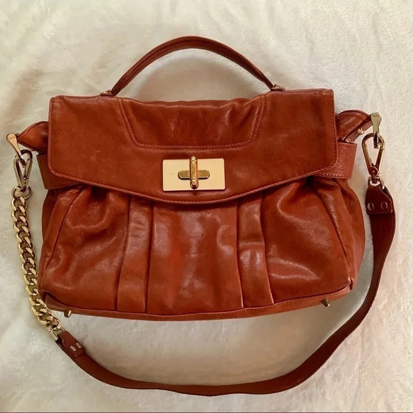 Be & D Maggie Sienna Leather Satchel Crossbody Handbag - Picture 2 of 12